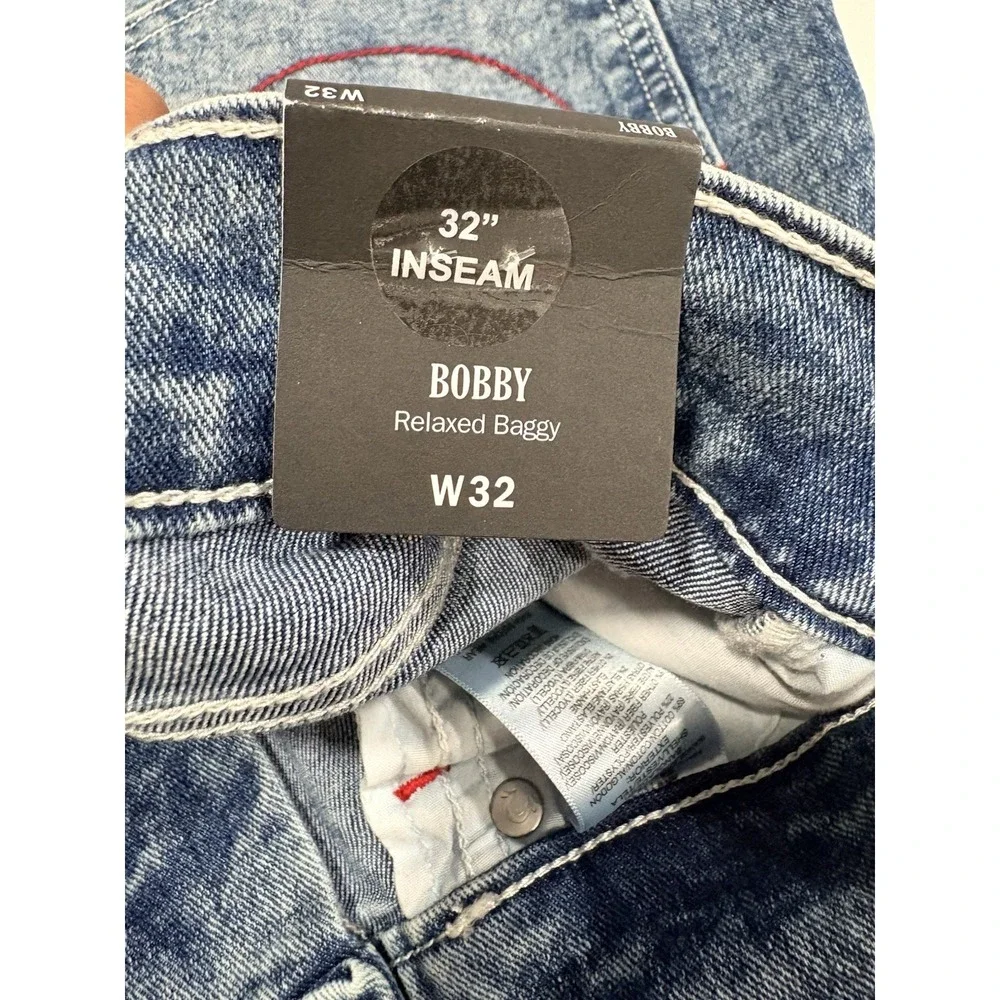 True Religion Bobby Relaxed Baggy Jeans Men's 32x32 Acid Wash Blue NWT